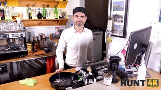 HUNT4K. Cafe worker desperately watches how his future wife gets nailed
