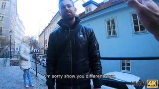 HUNT4K Hunter interrupts blind date and screws hot blonde with big jugs