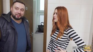 HUNT4K Belle with red hair fucked by stranger in toilet in front of BF