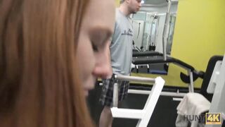 HUNT4K Cute girl instead of training has sex in gym with rich hunter