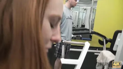 HUNT4K Cute girl instead of training has sex in gym with rich hunter