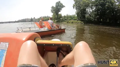 HUNT4K Hunter meets perfectly looking lassie at lake and buys her