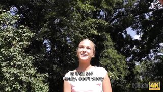 HUNT4K Hunter meets couple in the park and buys girls hot body