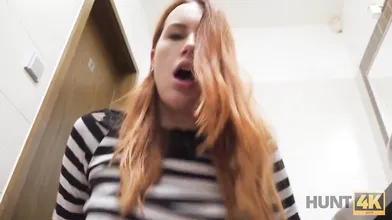 HUNT4K. Man meets sweet ginger at mall and fucks her for cash