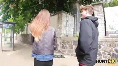 HUNT4K. La ragazza europea può comprare i biglietti perché ha venduto la sua vagina