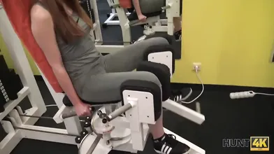 HUNT4K. Couple was working out in gym when rich hunter appeared