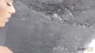 HUNT4K. Graceful brunette gives blowjob and gets banged for cash