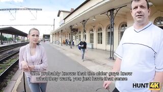 HUNT4K. Elegant coquette makes money for train using her sexy body