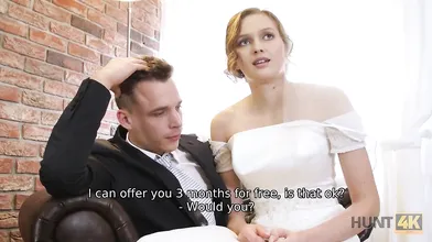 HUNT4K. Cute bride gets fucked for cash in front of her groom