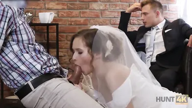 HUNT4K. Cute bride gets fucked for cash in front of her groom