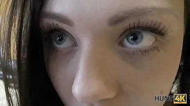 HUNT4K. Brunette sucks cock and gives pussy for drilling for cash