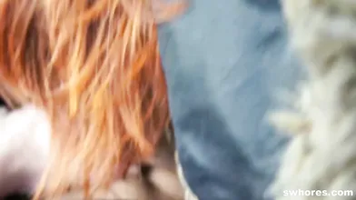 Anorexic Street Whore Shoves Meat In Her Mouth for Cash