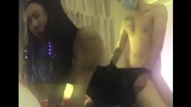 well protected covid19 guy is hard fucking a ladyboy in the ass for pleasure