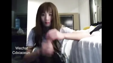 super sissy teen crossdresser schoolgirl masturbates her cock and cum semen