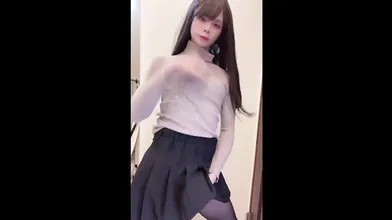 Horny cross Ladyboy in pantyhose jerking off fucking machine and cum lots of semen