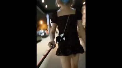 Super crazy asian shemale flashing her cock on the streets of Thailand