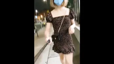 Super crazy asian shemale flashing her cock on the streets of Thailand
