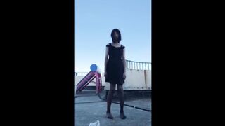 Asian Ladyboy exchibicionist showing the cock in public