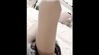 Super cute and pretty teenager ladyboy very sissy with a mushroom head cock wank and cum