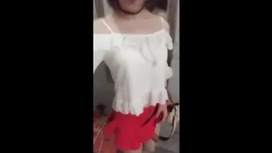 Super cute and shy Asian Ladyboy goes shopping flashing her cock under her skirt