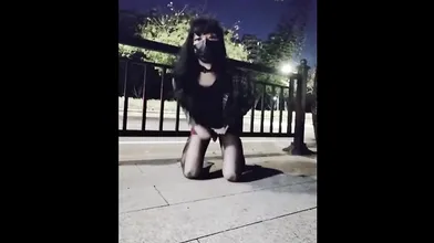 Asian Ladyboy getting crazy on the streets fully public nudity flashing it