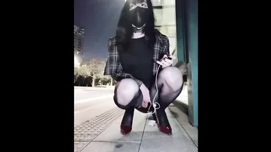 Asian Ladyboy getting crazy on the streets fully public nudity flashing it