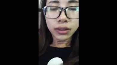 T-girl next door Asian Ladyboy dildo play and cum on belly jerking off