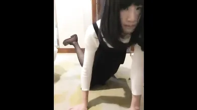 Ladyboy after homework and school is masturbating her cock for a long time until she cums