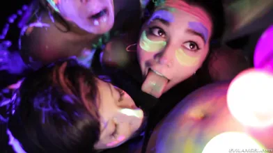 Hot lesbians playing with fluorescent body paint