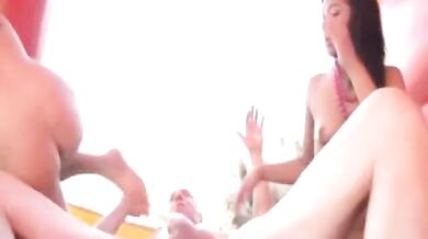 Two young sluts tag team old guy