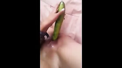 Coloured Girl Uses Cucumber On Tight Pussy