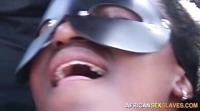 Outdoor African BDSM Tit Torture, Spanking Tied Black Whore