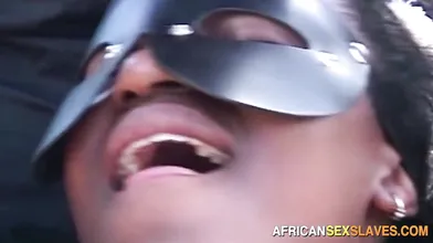 Outdoor African BDSM Tit Torture, Spanking Tied Black Whore