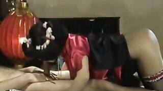 Gorgeous milf dressed up as Chinese lady is doing her best to satisfy her client