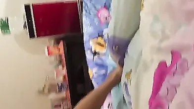 Chinese pregnant girl is lying on the bed and spreading her hairy pussy, like a real whore